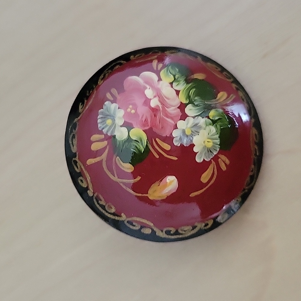 Enamel Lacquered Russian Floral Brooch